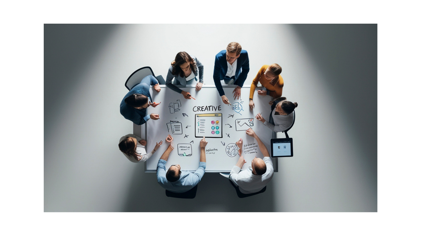 People collaborating on a project in an office, symbolizing teamwork and process.